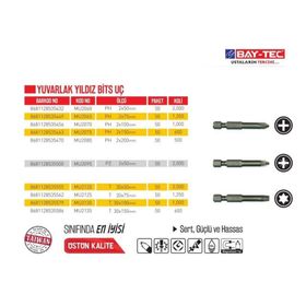 Bay-Tec MU2075 2 Adet Ph 2x1500 mm Yuvarlak Yıldız Bits Uç
