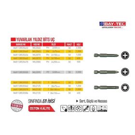 Bay-Tec MU2075 2 Adet Ph 2x1500 mm Yuvarlak Yıldız Bits Uç