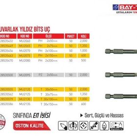 Bay-Tec MU2075 2 Adet Ph 2x1500 mm Yuvarlak Yıldız Bits Uç