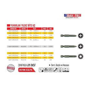 Bay-Tec MU2075 2 Adet Ph 2x1500 mm Yuvarlak Yıldız Bits Uç
