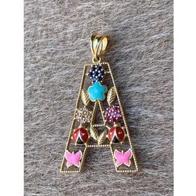Bayar Gold 14 Ayar Altın A Harf Çiçekli Cennet Bahçesi Kolye Ucu