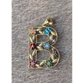 Bayar Gold 14 Ayar Altın B Harf Çiçekli Cennet Bahçesi Kolye Ucu
