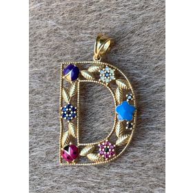 Bayar Gold 14 Ayar Altın D Harf Çiçekli Cennet Bahçesi Kolye Ucu