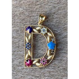 Bayar Gold 14 Ayar Altın D Harf Çiçekli Cennet Bahçesi Kolye Ucu