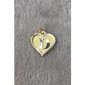 Bayar Gold 14 Ayar Altın D Harf Nostaljik Kalp Kolye Ucu