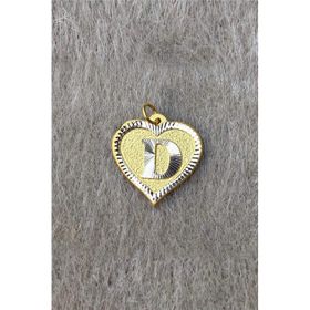 Bayar Gold 14 Ayar Altın D Harf Nostaljik Kalp Kolye Ucu