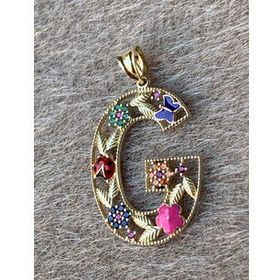 Bayar Gold 14 Ayar Altın G Harf Çiçekli Cennet Bahçesi Kolye Ucu