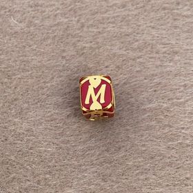 Bayar Gold 14 Ayar Altın Kafesli Kırmızı Boncuk M Harf Kolye Ucu