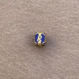 Bayar Gold 14 Ayar Altın Kafesli Lacivert Boncuk R Harf Kolye Ucu