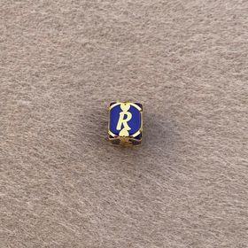 Bayar Gold 14 Ayar Altın Kafesli Lacivert Boncuk R Harf Kolye Ucu