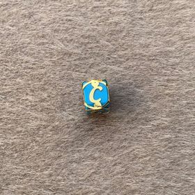 Bayar Gold 14 Ayar Altın Kafesli Mavi Boncuk Ç Harf Kolye Ucu