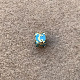 Bayar Gold 14 Ayar Altın Kafesli Mavi Boncuk Ç Harf Kolye Ucu