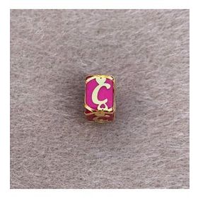 Bayar Gold 14 Ayar Altın Kafesli Pembe Boncuk C Harf Kolye Ucu