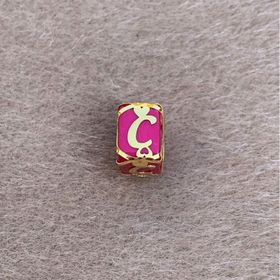 Bayar Gold 14 Ayar Altın Kafesli Pembe Boncuk C Harf Kolye Ucu