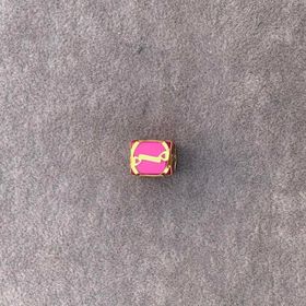 Bayar Gold 14 Ayar Altın Kafesli Pembe Boncuk i Harf Kolye Ucu