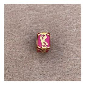 Bayar Gold 14 Ayar Altın Kafesli Pembe Boncuk K Harf Kolye Ucu