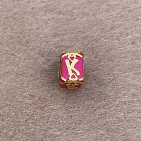 Bayar Gold 14 Ayar Altın Kafesli Pembe Boncuk K Harf Kolye Ucu