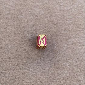 Bayar Gold 14 Ayar Altın Kafesli Pembe Boncuk M Harf Kolye Ucu