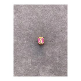 Bayar Gold 14 Ayar Altın Kafesli Pembe Boncuk N Harf Kolye Ucu