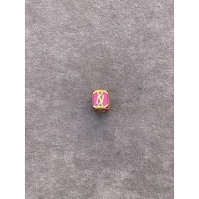 Bayar Gold 14 Ayar Altın Kafesli Pembe Boncuk N Harf Kolye Ucu