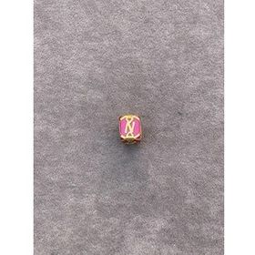 Bayar Gold 14 Ayar Altın Kafesli Pembe Boncuk N Harf Kolye Ucu