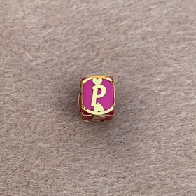 Bayar Gold 14 Ayar Altın Kafesli Pembe Boncuk P Harf Kolye Ucu