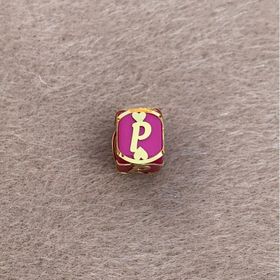 Bayar Gold 14 Ayar Altın Kafesli Pembe Boncuk P Harf Kolye Ucu