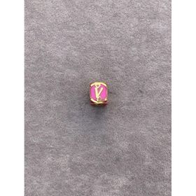 Bayar Gold 14 Ayar Altın Kafesli Pembe Boncuk V Harf Kolye Ucu