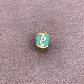 Bayar Gold 14 Ayar Altın Kafesli Yeşil Boncuk P Harf Kolye Ucu