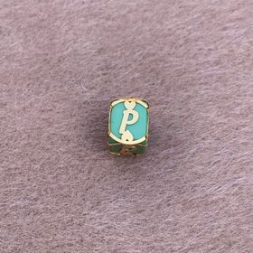 Bayar Gold 14 Ayar Altın Kafesli Yeşil Boncuk P Harf Kolye Ucu
