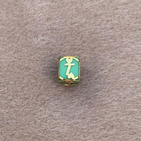 Bayar Gold 14 Ayar Altın Kafesli Yeşil Boncuk T Harf Kolye Ucu