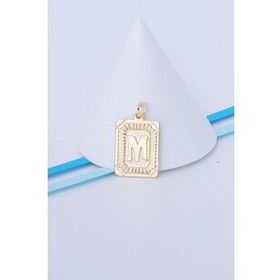 Bayar Gold 14 Ayar Altın Kare Vintage M Harf Kolye Ucu