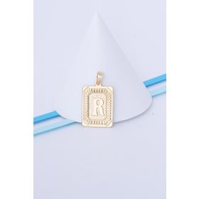 Bayar Gold 14 Ayar Altın Kare Vintage R Harf Kolye Ucu