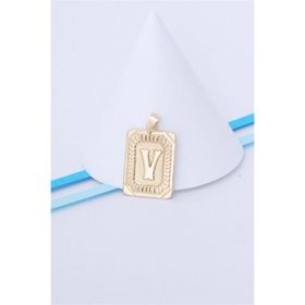 Bayar Gold 14 Ayar Altın Kare Vintage V Harf Kolye Ucu