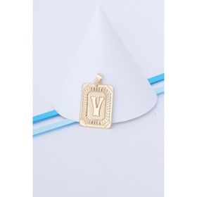 Bayar Gold 14 Ayar Altın Kare Vintage V Harf Kolye Ucu