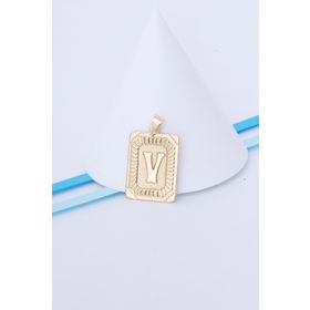 Bayar Gold 14 Ayar Altın Kare Vintage V Harf Kolye Ucu