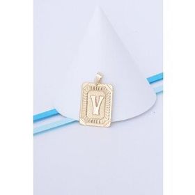 Bayar Gold 14 Ayar Altın Kare Vintage V Harf Kolye Ucu
