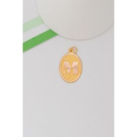 Bayar Gold 14 Ayar Altın M Harf Nostaljik Oval Kolye Ucu