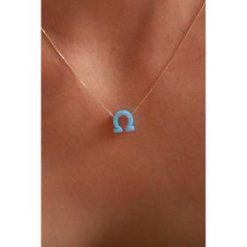 Bayar Gold 14 Ayar Altın Mavi Opal Taşlı Nal Kadın Kolye