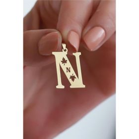 Bayar Gold 14 Ayar Altın N Harf Çınar Yaprağı Kolye Ucu