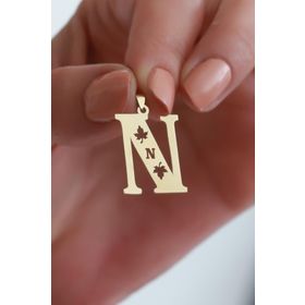 Bayar Gold 14 Ayar Altın N Harf Çınar Yaprağı Kolye Ucu