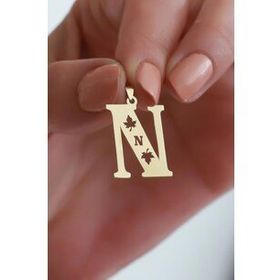Bayar Gold 14 Ayar Altın N Harf Çınar Yaprağı Kolye Ucu