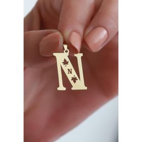 Bayar Gold 14 Ayar Altın N Harf Çınar Yaprağı Kolye Ucu