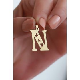 Bayar Gold 14 Ayar Altın N Harf Çınar Yaprağı Kolye Ucu