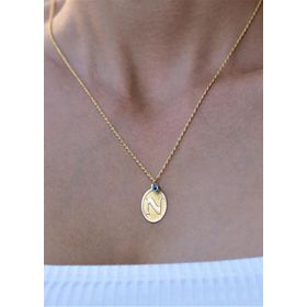 Bayar Gold 14 Ayar Altın N Harf Nostaljik Oval Kolye Ucu