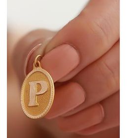 Bayar Gold 14 Ayar Altın P Harf Nostaljik Oval Kolye Ucu