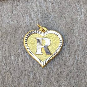Bayar Gold 14 Ayar Altın R Harf Nostaljik Kalp Kolye Ucu