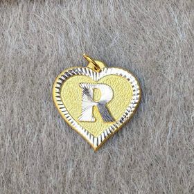 Bayar Gold 14 Ayar Altın R Harf Nostaljik Kalp Kolye Ucu