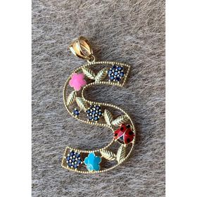 Bayar Gold 14 Ayar Altın S Harf Çiçekli Cennet Bahçesi Kolye Ucu