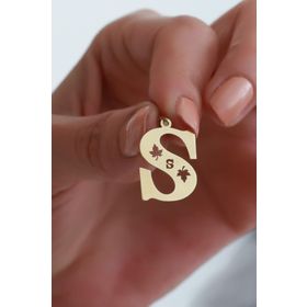 Bayar Gold 14 Ayar Altın S Harf Çınar Yaprağı Kolye Ucu